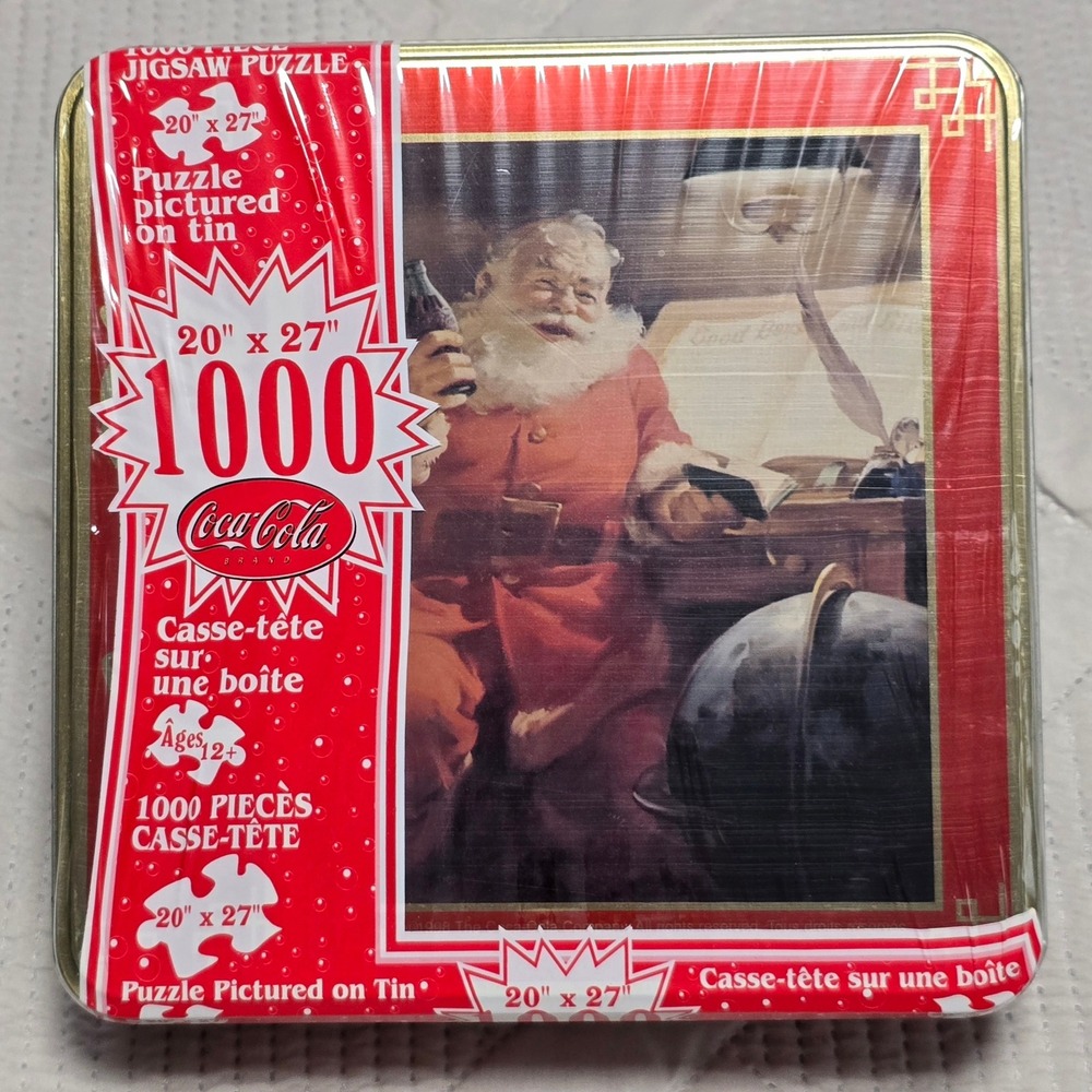 Vintage Coke Coca-Cola Santa 1000 Piece Puzzle‎ in Tin, Sealed, 20x27 NIB